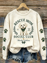 Women's Vintage Rescue Mom Social Club Dog Lover Print Sweatshirt
