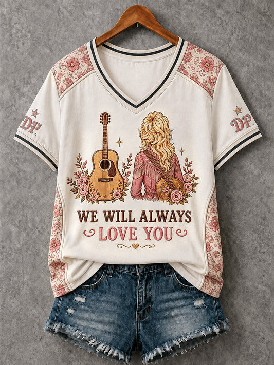 Women's Rip Country Music Lover Queen of Country Print V-Neck Tee