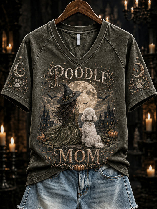 Women's Halloween theme witch and dog pattern design casual short-sleeve T-shirt