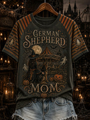 Women's Halloween Witch And Dog Pattern Printed Casual Short Sleeve T-shirt