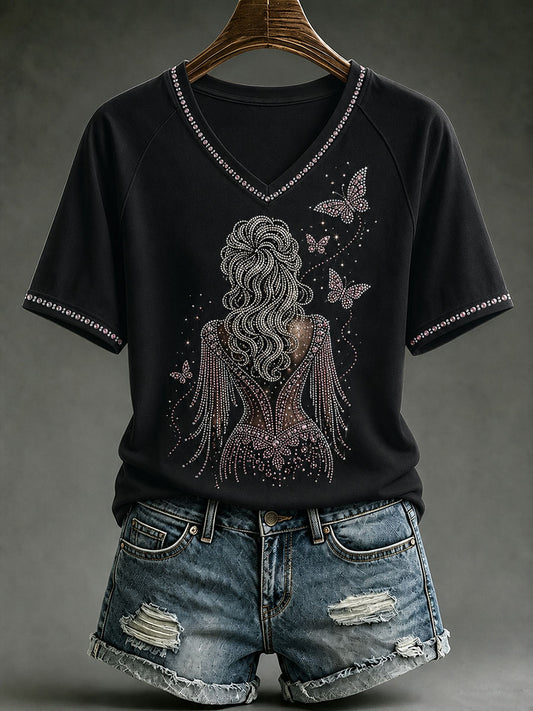 Women's Rip Country Music Queen Printed V-neck T-shirt