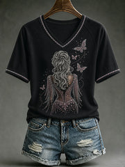 Women's Rip Country Music Queen Printed V-neck T-shirt