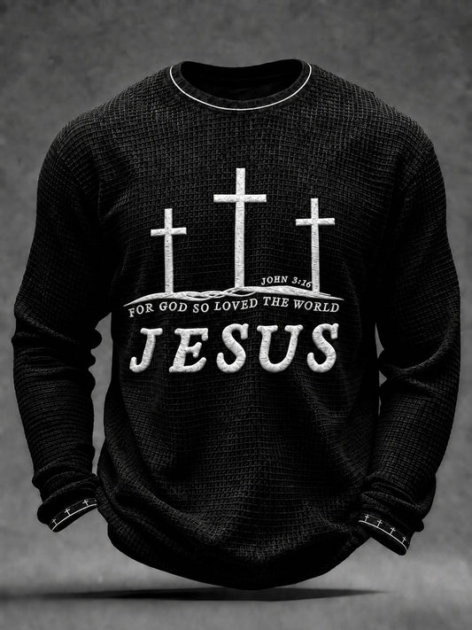 Men's Jesus The Way The Truth The Life Cross Waffle Long Sleeve T-Shirt
