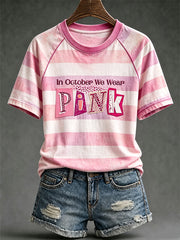Women's breast cancer theme slogan printed casual short-sleeve T-shirt
