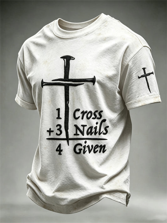 Men's 1 Cross 3 Nails 4 Given Christian Nail Cross Print short sleeves t-shirt