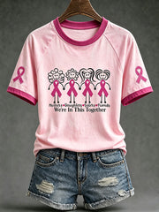 Women's breast cancer theme slogan printed casual short-sleeve T-shirt