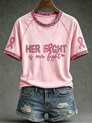 Women's breast cancer theme slogan printed casual short-sleeve T-shirt