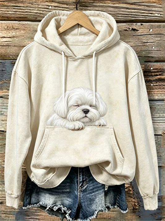Women's Lovely Sleeping Maltese Dog Print Cozy Hoodie