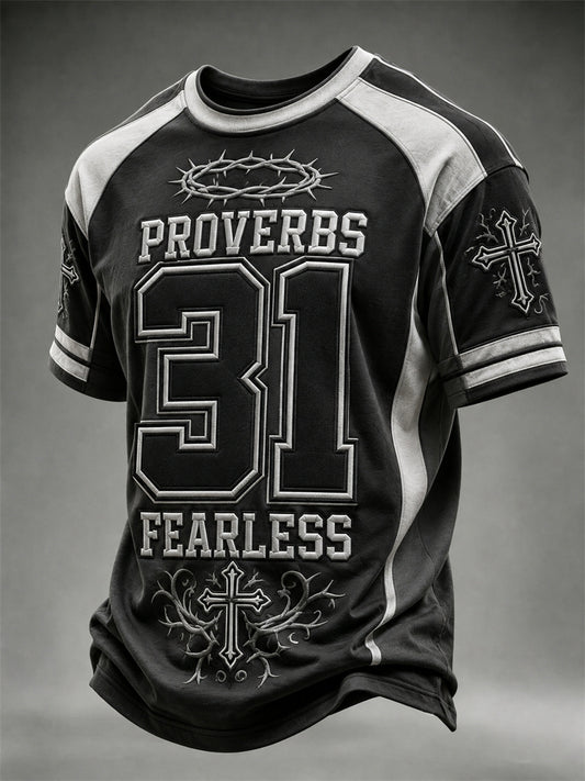 Men's Proverbs 31 Fearless Christian Jersey Print short sleeves t-shirt