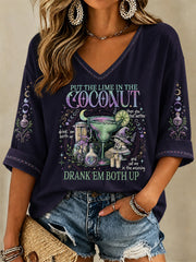 Women's Put The Lime In The Coconut Print V-Neck Tee