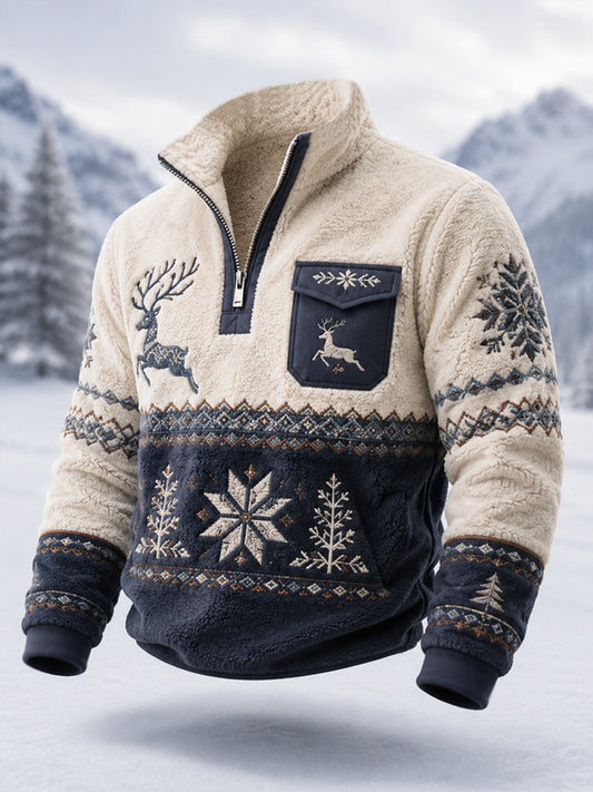 Men’s Nordic Reindeer Heritage Plush Zipper Pullover