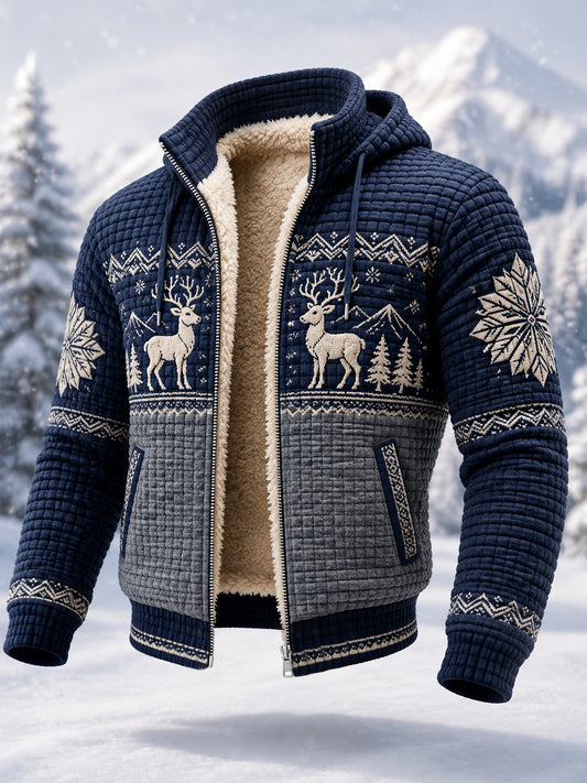 Men’s Nordic Reindeer Heritage Plush Zipper Hooded Coat