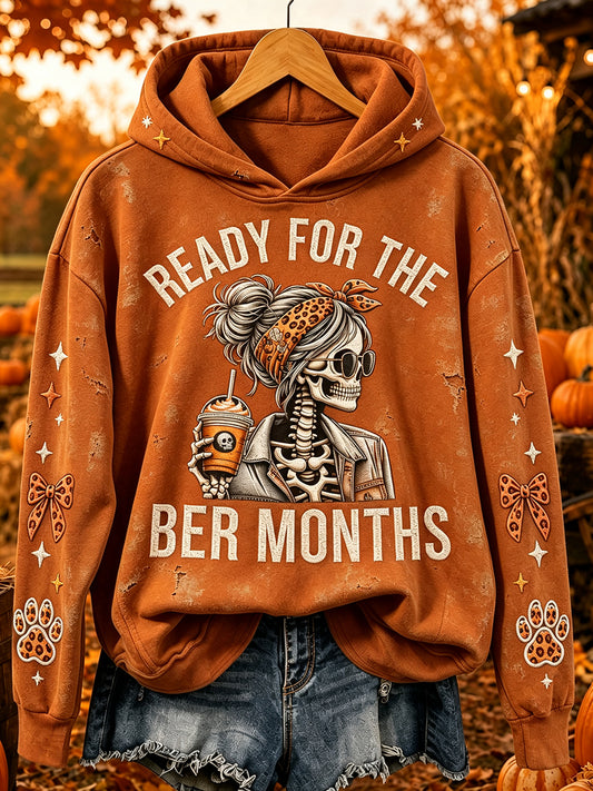 Women's Vintage Ready For The Ber Months Skeleton Print Cozy Hoodie