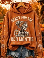 Women's Vintage Ready For The Ber Months Skeleton Print Cozy Hoodie
