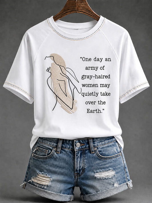 Women's Feminist Quote Print Round Neck Short Sleeve T-shirt