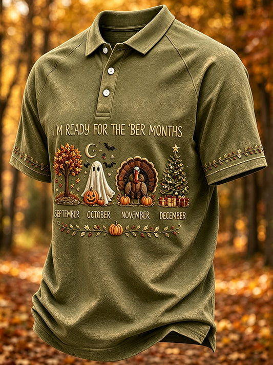 Men's Vintage I'm Ready For The 'ber Months Print Comfy Polo Shirt