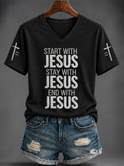 Women's Faith Printed V-neck T-shirt