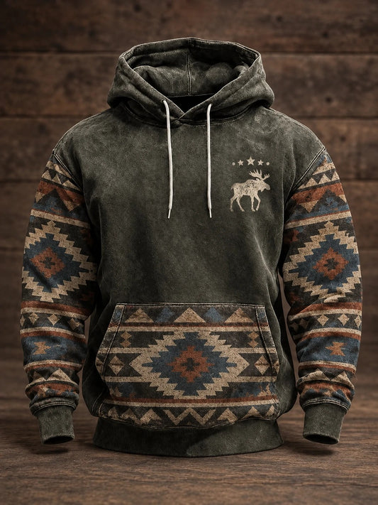 Men's Retro Western Printed Hoodie