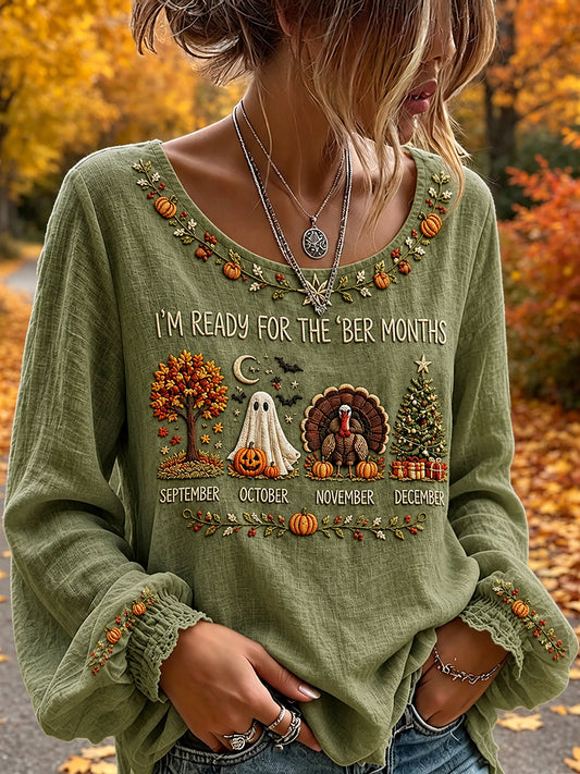 Women's Vintage I'm Ready For The 'ber Months Print Cozy Shirt