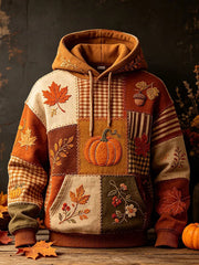 Men's Autumn Pattern Print Oversized Drop-Shoulder Hoodie With Pockets
