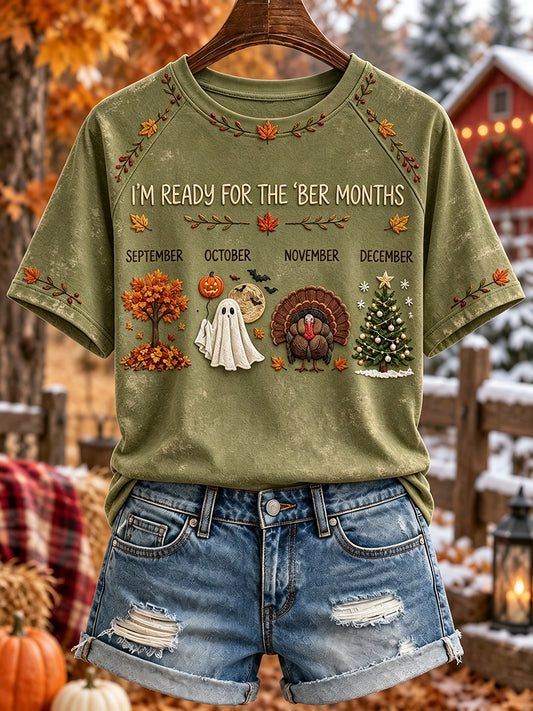 Women's Vintage I'm Ready For The 'ber Months Print Short-sleeved T-shirt