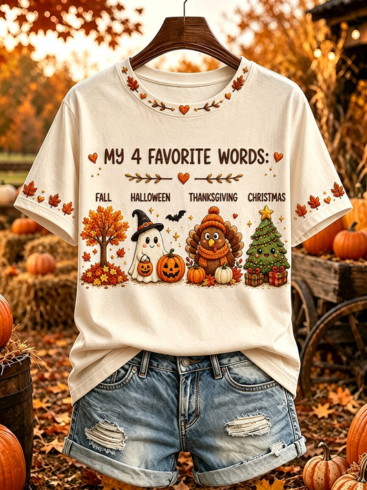 Women's Vintage My 4 Favorite Words Print Short-sleeved T-shirt