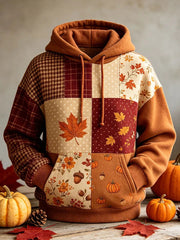 Men's Autumn Pattern Print Oversized Drop-Shoulder Hoodie With Pockets