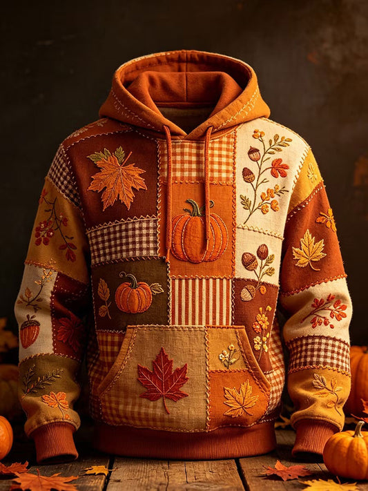 Men's Autumn Pattern Print Oversized Drop-Shoulder Hoodie With Pockets