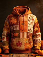 Men's Autumn Pattern Print Oversized Drop-Shoulder Hoodie With Pockets