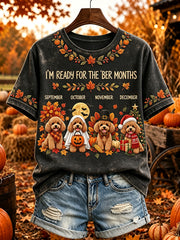 Women's I'm Ready For The 'ber Months Cute Poodle Print Short-sleeved T-shirt