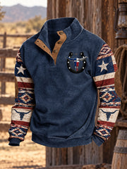 Men's Western Pattern Print Four-button Hoodie