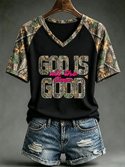 Women's God Is Good All The Time V-neck T-shirt