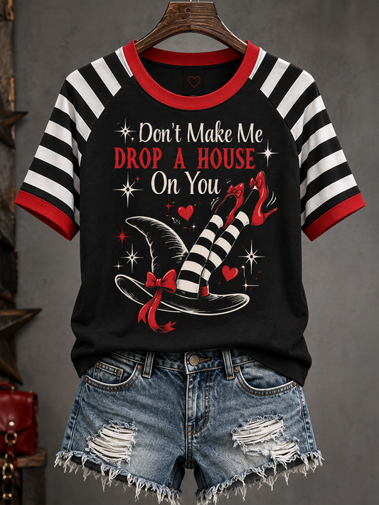 Women's Retro Witch Magic High Heels Graphic Printed round neck short sleeve T-shirt