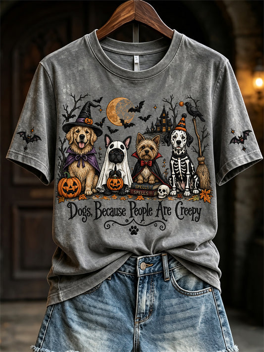Women's Dogs Because People Are Creepy Halloween Dogs Print short-sleeved T-shirt
