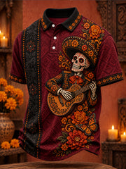Men's Day of The Dead Floral Art Printed Casual Tops