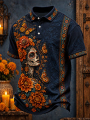Men's Day of The Dead Floral Art Printed Casual Tops