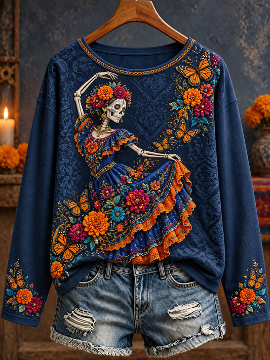 Women's Day of The Dead Floral Art Printed T-shirt