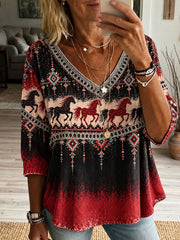 Women's Western Horse Print Short-sleeved T-shirt