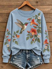 Women's Floral and Bird Pattern Sweatshirt