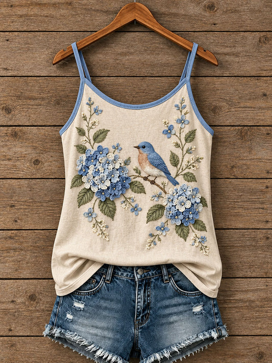 Women's Floral and Bird Pattern Tank Top