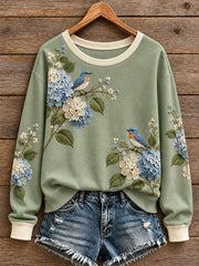 Women's Floral and Bird Pattern Sweatshirt