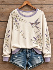 Women's Floral and Bird Pattern Sweatshirt