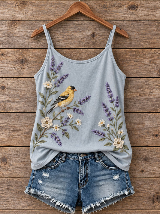 Women's Floral and Bird Pattern Tank Top