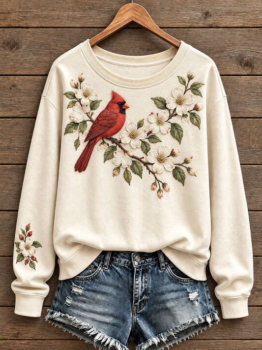 Women's Floral and Bird Pattern Sweatshirt