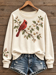 Women's Floral and Bird Pattern Sweatshirt