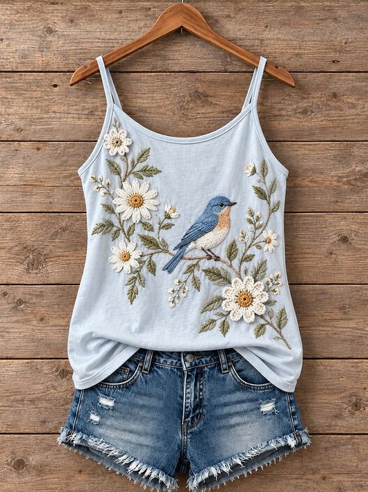 Women's Floral and Bird Pattern Tank Top