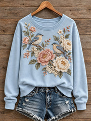 Women's Floral and Bird Pattern Sweatshirt