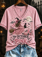 Women's In October We Wear Pink Halloween Pink Witch Print short-sleeved T-shirt