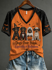 Women's Halloween Fun Dog Pattern Casual Short Sleeve T-Shirt