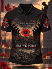 Men's Lest We Forget Canada Remembrance Day Print Polo Shirt